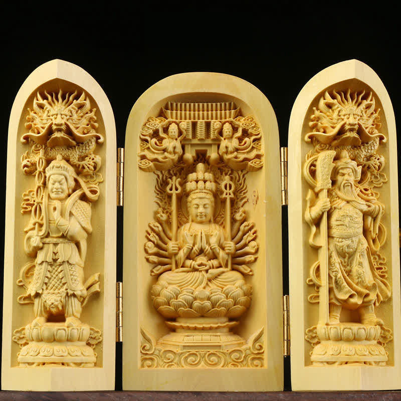 ATELIER-TIBET Autel Spirituel Sculpté en Bois de Buis pour Méditation et Prière