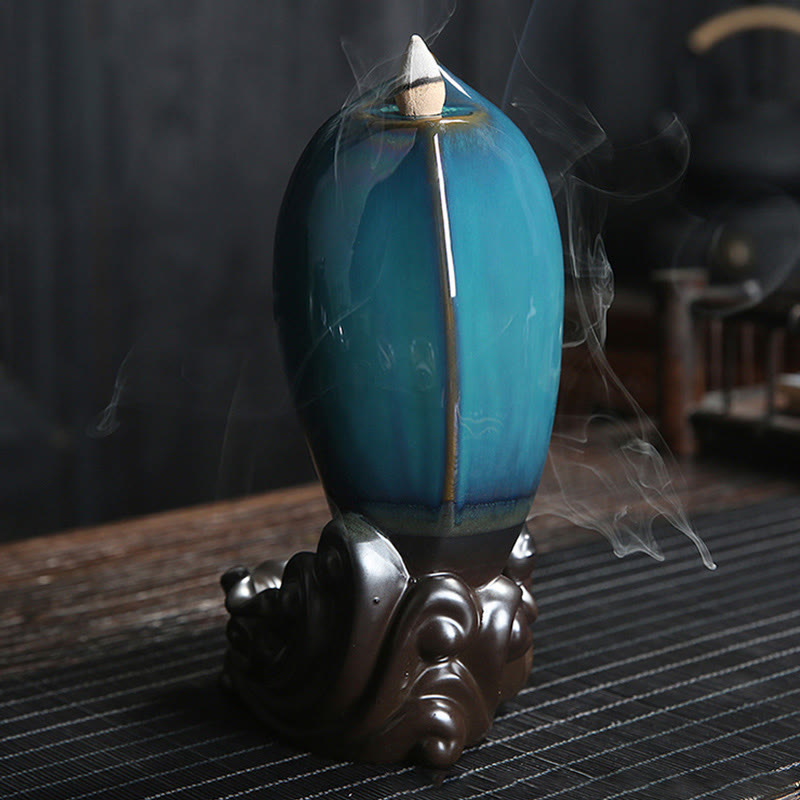 ATELIER-TIBET Brûleur d'encens à cascade Buddha Stones Porte-encens à reflux