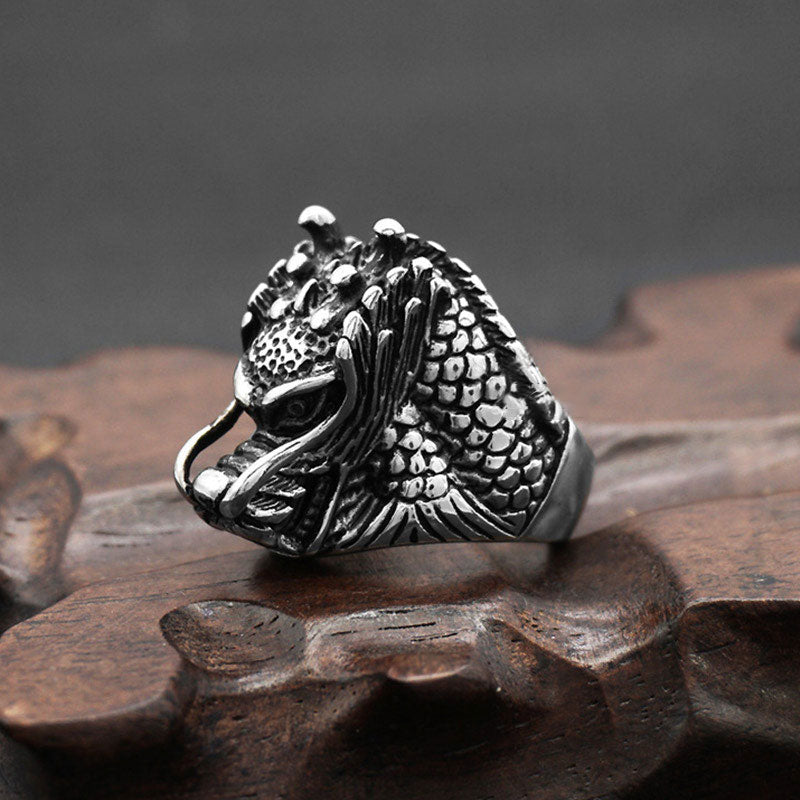 ATELIER-TIBET – Bague Dragon Équilibre en Acier Titane – Anneau Symbolique Unisexe