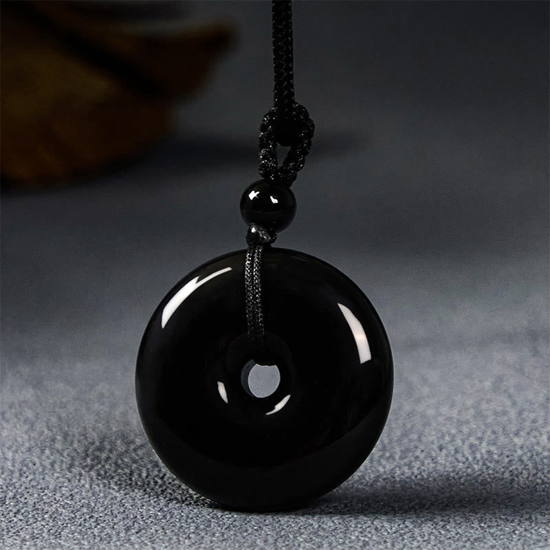 ATELIER-TIBET – Pendentif Boucle de Paix en Obsidienne Noire Naturelle