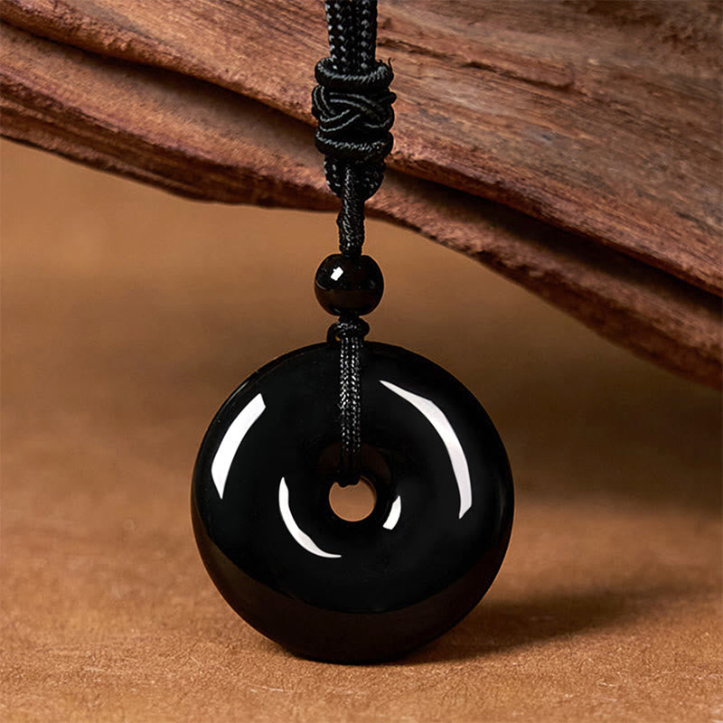 ATELIER-TIBET – Pendentif Boucle de Paix en Obsidienne Noire Naturelle
