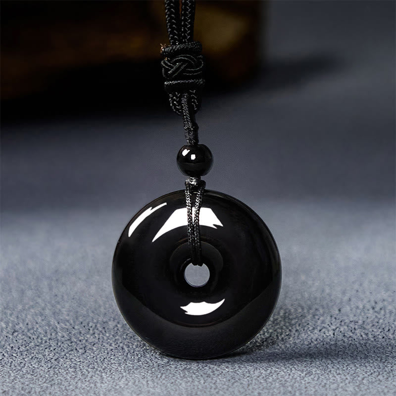 ATELIER-TIBET – Pendentif Boucle de Paix en Obsidienne Noire Naturelle