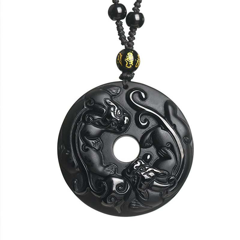 ATELIER-TIBET – Collier Pixiu & Boucle de Paix en Obsidienne Noire Naturelle