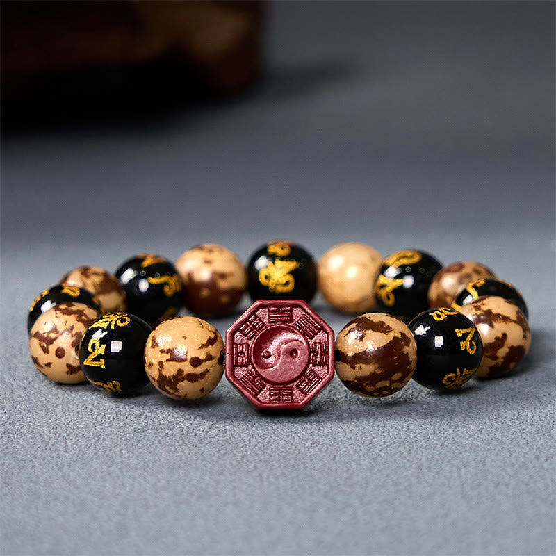 ATELIER-TIBET – Bracelet Bodhi Gravé Mantra 12 mm avec Cinabre