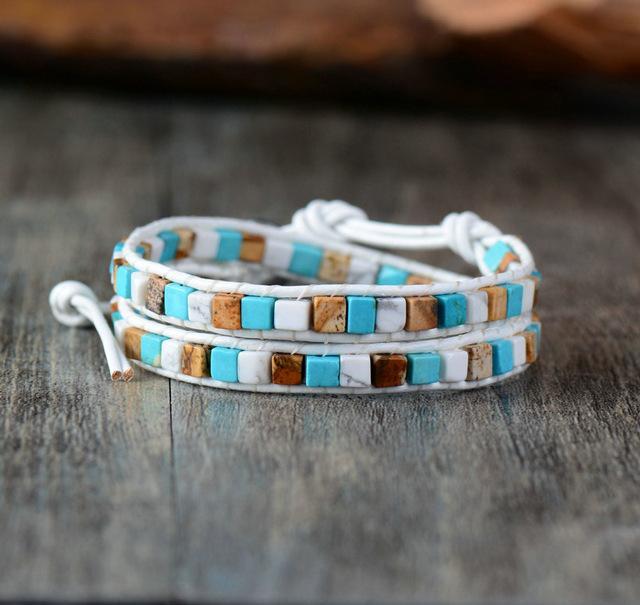 ATELIER-TIBET – Bracelet Double Tour « Vie Colorée » en Pierres Naturelles & Cuir