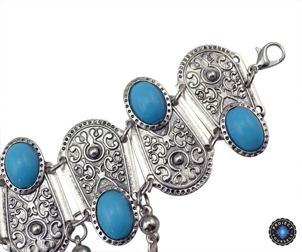 ATELIER-TIBET – Chaîne de Main Bohème en Argent Vintage avec Fleur & Pièce (Ajustable)
