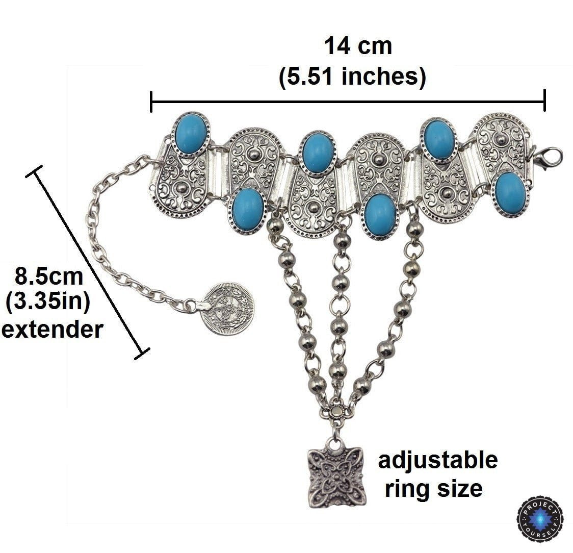 ATELIER-TIBET – Chaîne de Main Bohème en Argent Vintage avec Fleur & Pièce (Ajustable)