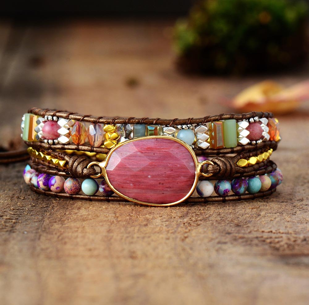 ATELIER-TIBET – Bracelet Wrap Guérison du Coeur en Rhodochrosite