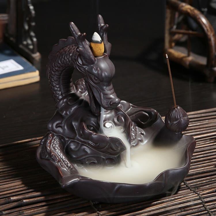 ATELIER-TIBET Brûleur d’Encens “La Légende du Dragon” – Support Artisanat & Atmosphère Zen pour Cônes Backflow