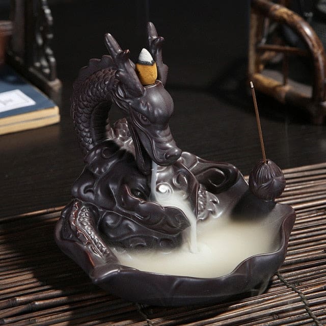 ATELIER-TIBET Brûleur d’Encens “La Légende du Dragon” – Support Artisanat & Atmosphère Zen pour Cônes Backflow