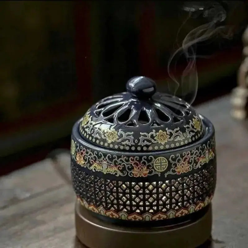 ATELIER-TIBET – Brûleur Électrique d’Encens Émaillé Bleu, Diffusion Poudre & Résine