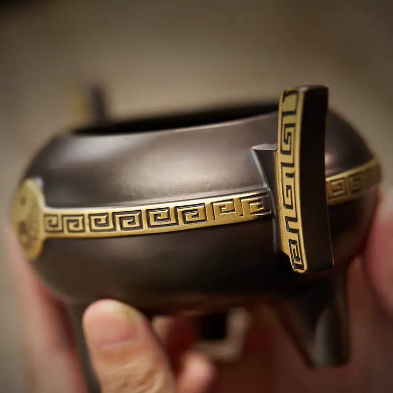 ATELIER-TIBET – Brûleur d’Encens Feng Shui en Cuivre, Symbole Tai Chi & Ba Gua