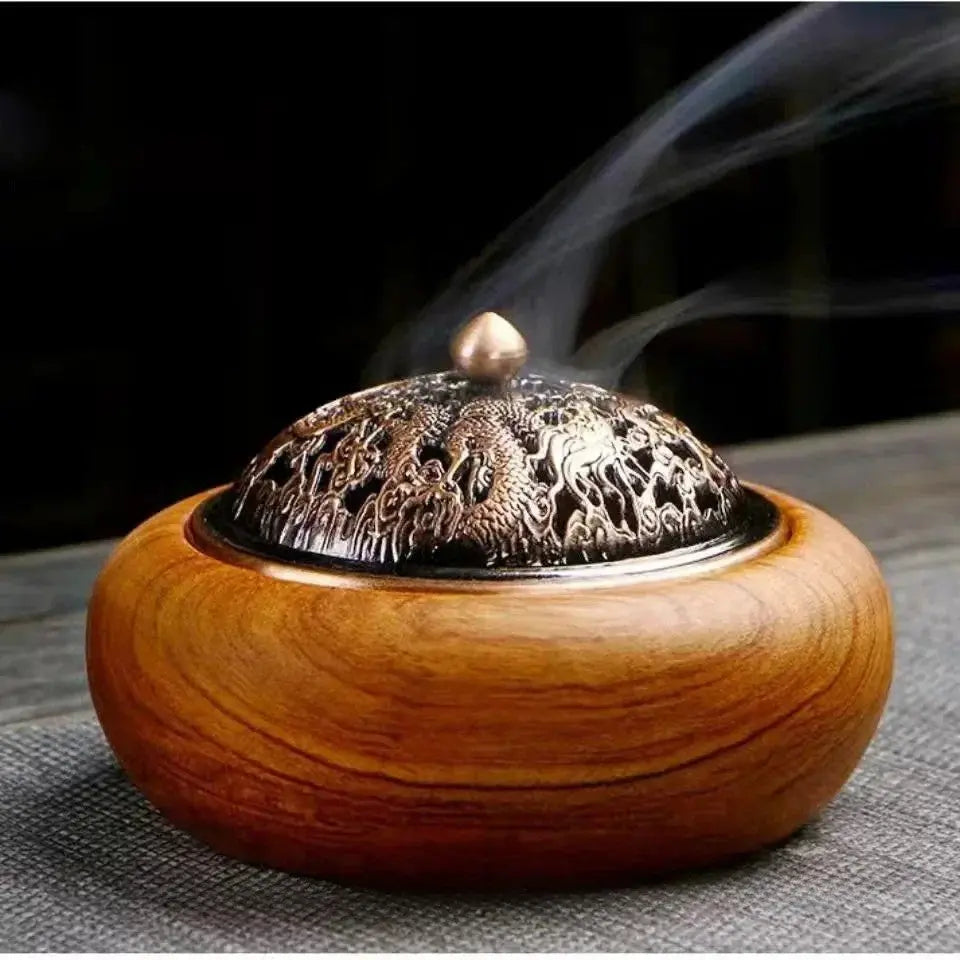 ATELIER-TIBET – Brûleur d’Encens en Bois Massif et Laiton, Motif Tradition Zen