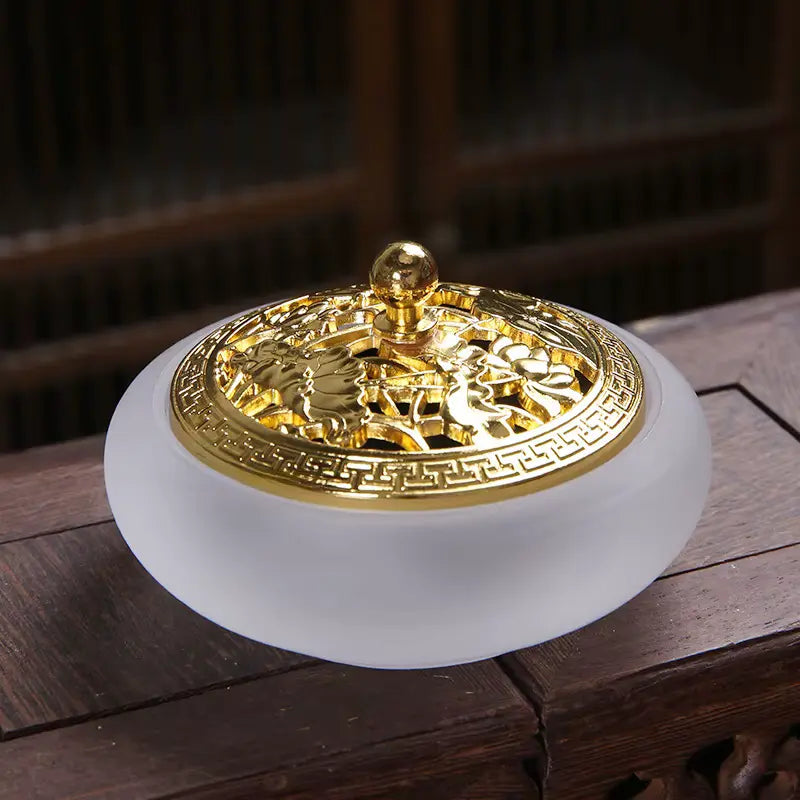 ATELIER-TIBET – Brûleur d’Encens en Verre, Plateau Bouddhiste