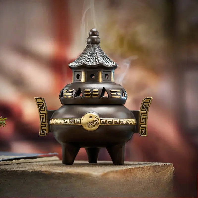 ATELIER-TIBET – Brûleur d’Encens Feng Shui en Cuivre, Symbole Tai Chi & Ba Gua