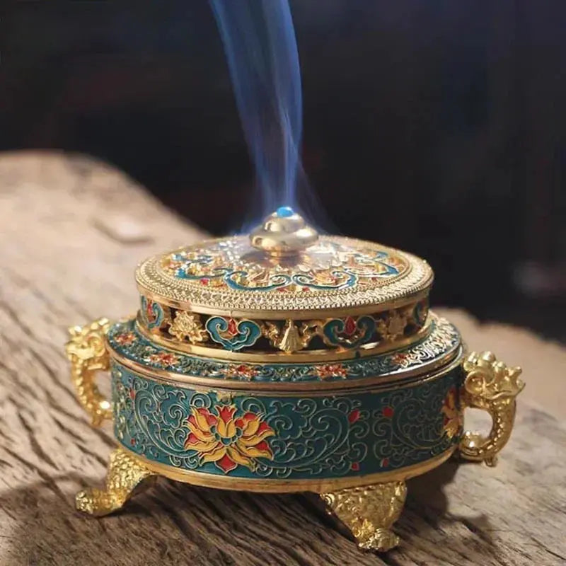 ATELIER-TIBET – Brûleur d’Encens Lotus Émaillé, Élégance & Apaisement