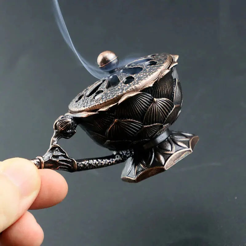 ATELIER-TIBET – Brûleur d’Encens Lotus en Laiton Rétro, Élégance Zen & Tradition Orientale