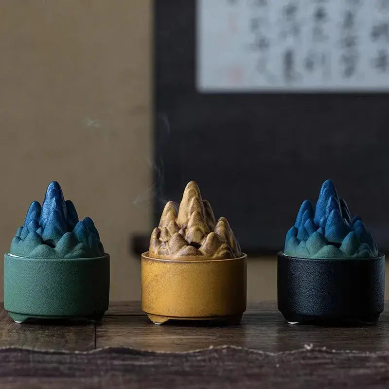 ATELIER-TIBET – Brûleur d’Encens Montagne en Céramique Dégradée, Ambiance Zen