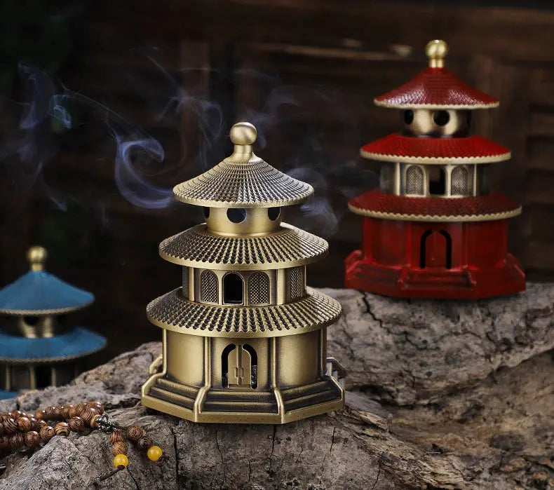 ATELIER-TIBET – Brûleur d’Encens en Laiton Pagode Antique, Aura Sacrée & Intemporelle