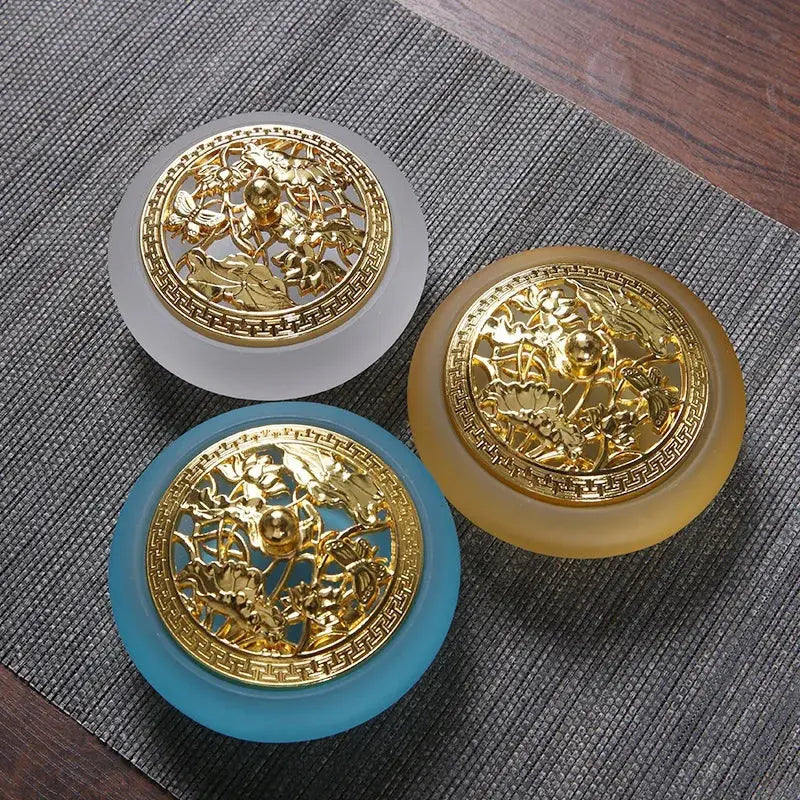 ATELIER-TIBET – Brûleur d’Encens en Verre, Plateau Bouddhiste
