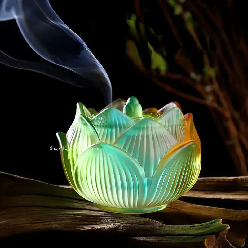 ATELIER-TIBET – Brûleur d’Encens en Verre Lotus Dégradé, Élégance Lumineuse