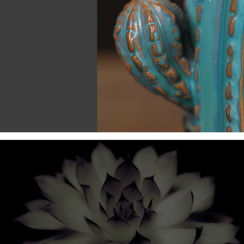 ATELIER-TIBET Brûleur d'encens à reflux en céramique Cactus Healing Smoke Fountain