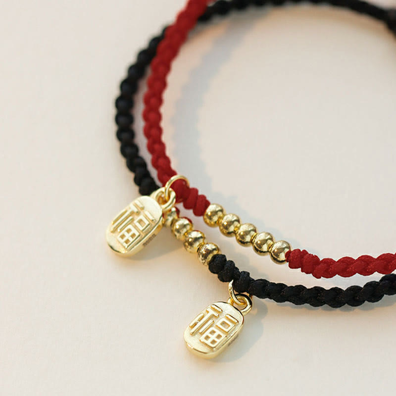 ATELIER-TIBET – Bracelet Fil Rouge avec Symbole Fu (福) en Cuivre