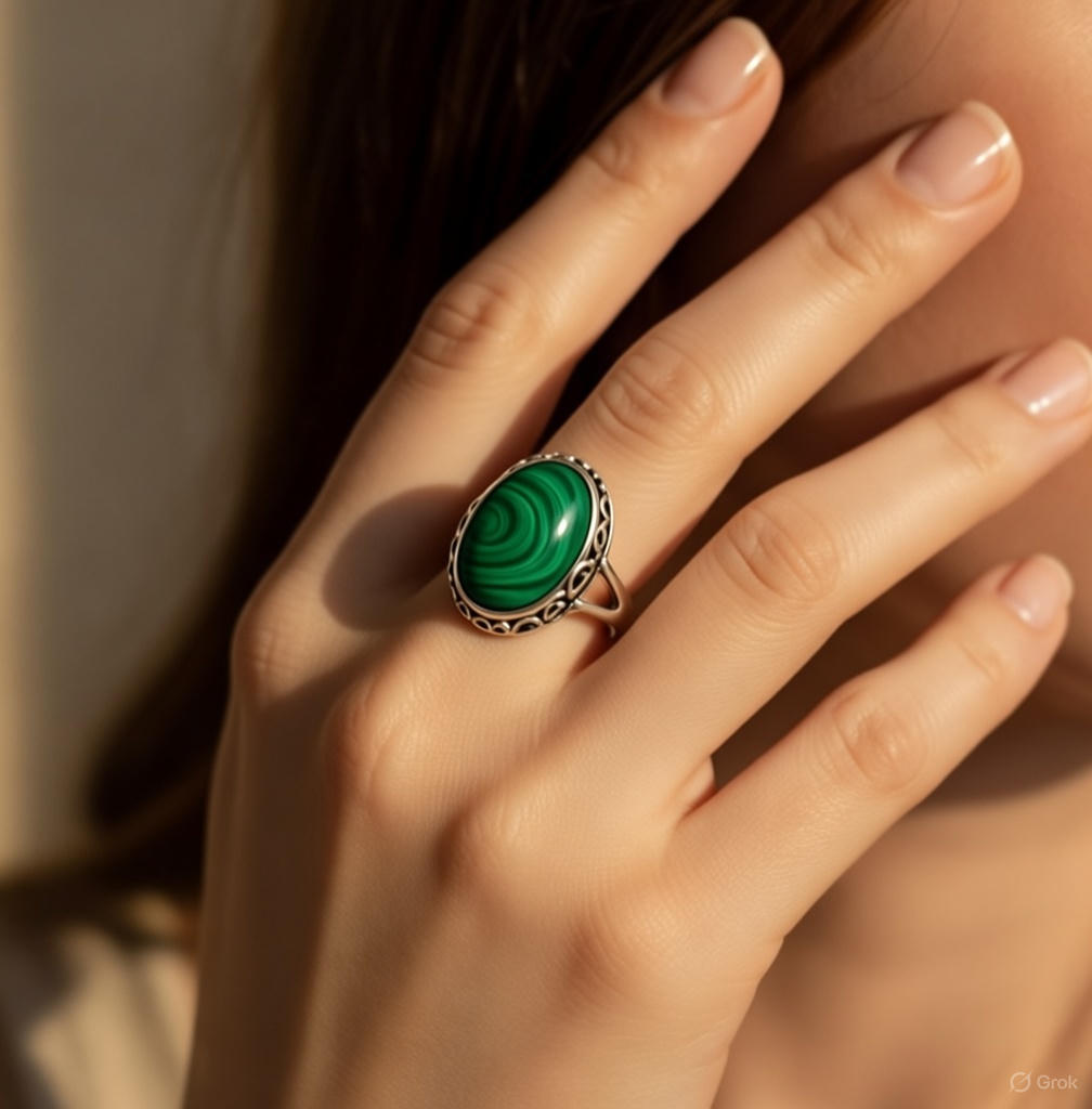 ATELIER-TIBET – Bague “Purification & Harmonie” en Malachite – Équilibre Naturel & Élégance Minérale