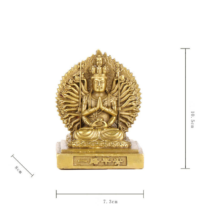 ATELIER-TIBET Figurine d'Avalokitesvara à mille mains de Chenrezig, statue de protection double face Kuan Yin Bodhisattva en cuivre massif, décoration