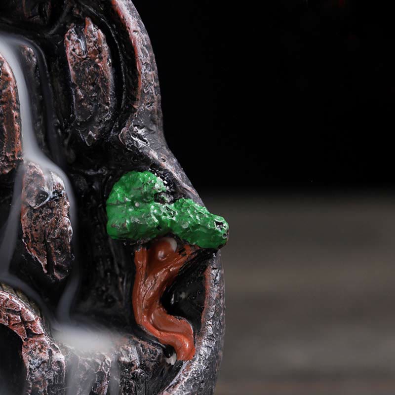 ATELIER-TIBET Brûleur d’Encens Bouddha à Cascade Paysage Montagnes en Résine