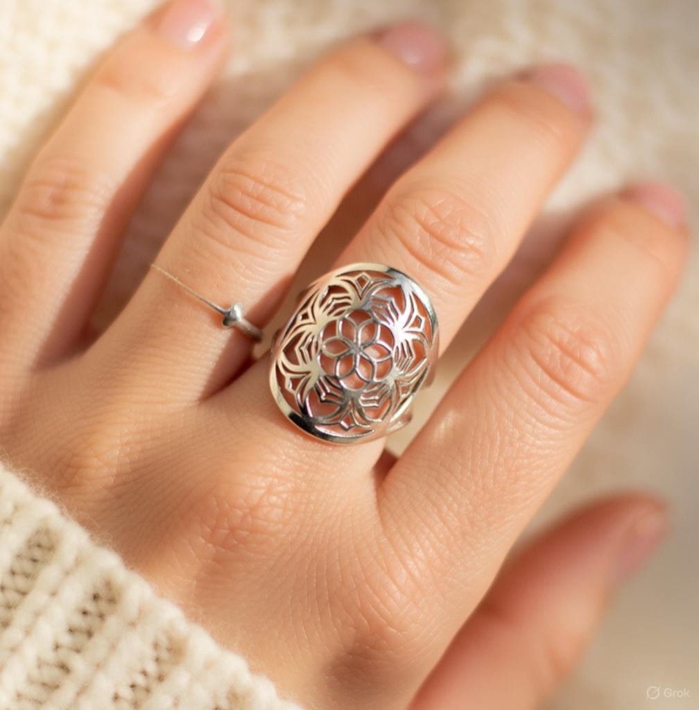 ATELIER-TIBET – Bague “Fleur de Mandala” en Acier Inoxydable – Harmonie Symbolique & Élégance Intérieure