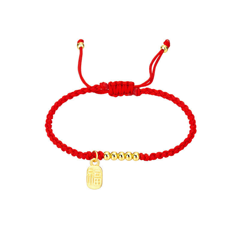 ATELIER-TIBET – Bracelet Fil Rouge avec Symbole Fu (福) en Cuivre