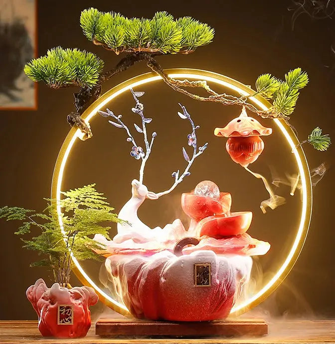 ATELIER-TIBET – Élan de Pureté · Fontaine d’Encens LED Cerf & Fleurs