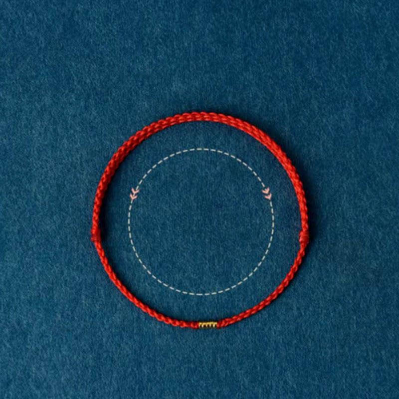 ATELIER-TIBET – Bracelet / Chevillère Fil Rouge & Perles Dorées en Argent Sterling 925