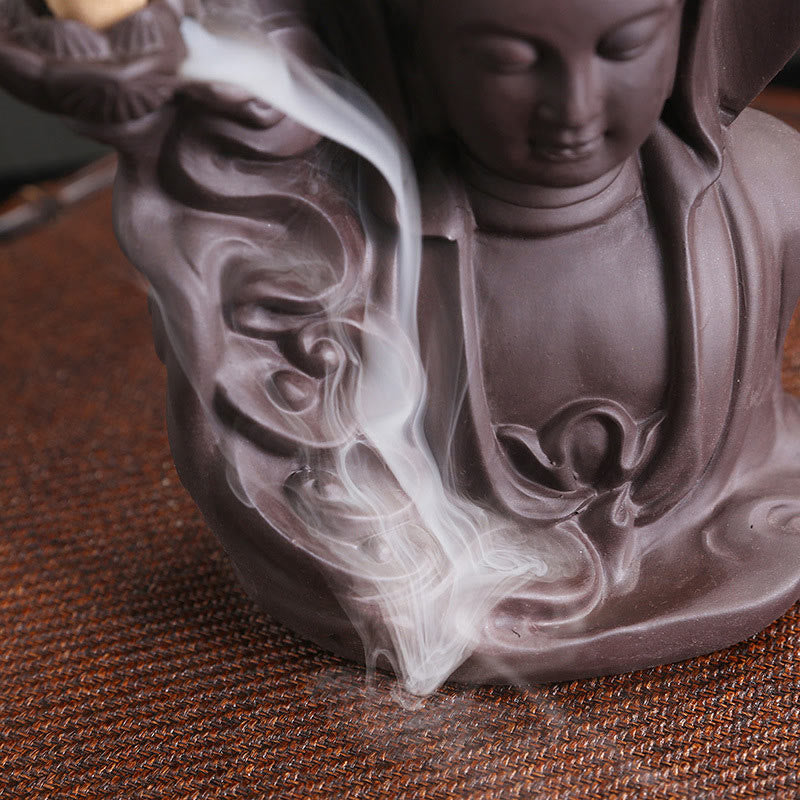 ATELIER-TIBET Brûleur d’Encens à Reflux Bouddha en Argile Pourpre – Design Lotus