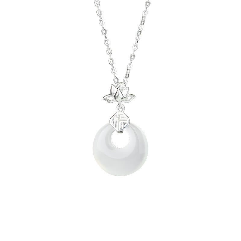 ATELIER-TIBET – Collier Lotus en Calcédoine & Argent 925 – Symbole Fu
