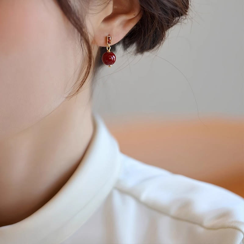 ATELIER-TIBET – Boucles d’Oreilles en Cinabre Naturel 8 mm & Argent 925
