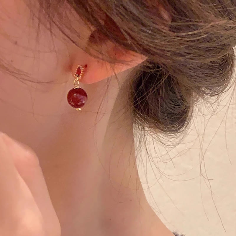 ATELIER-TIBET – Boucles d’Oreilles en Cinabre Naturel 8 mm & Argent 925