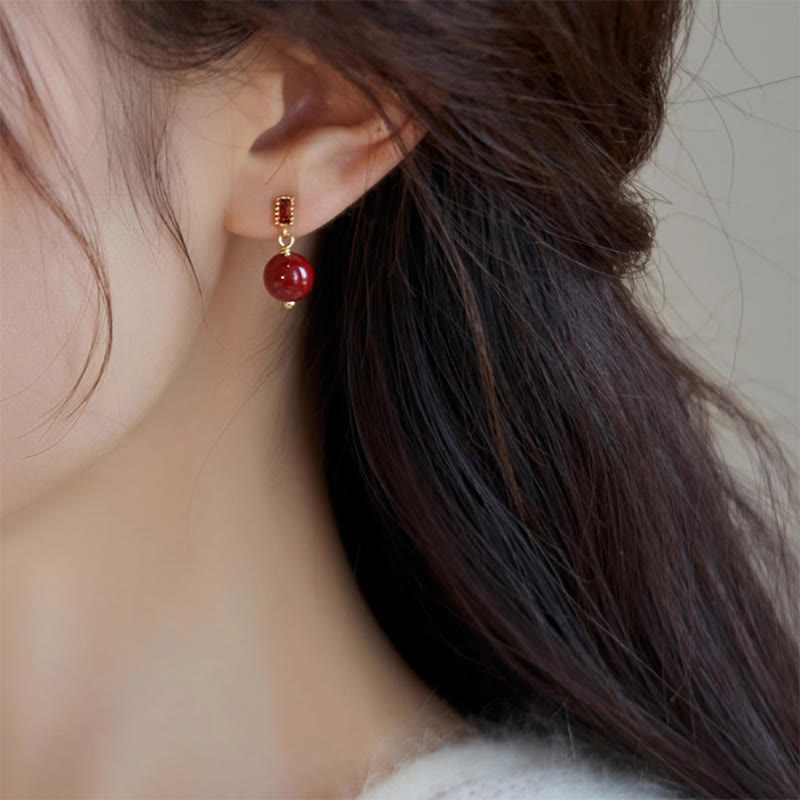 ATELIER-TIBET – Boucles d’Oreilles en Cinabre Naturel 8 mm & Argent 925