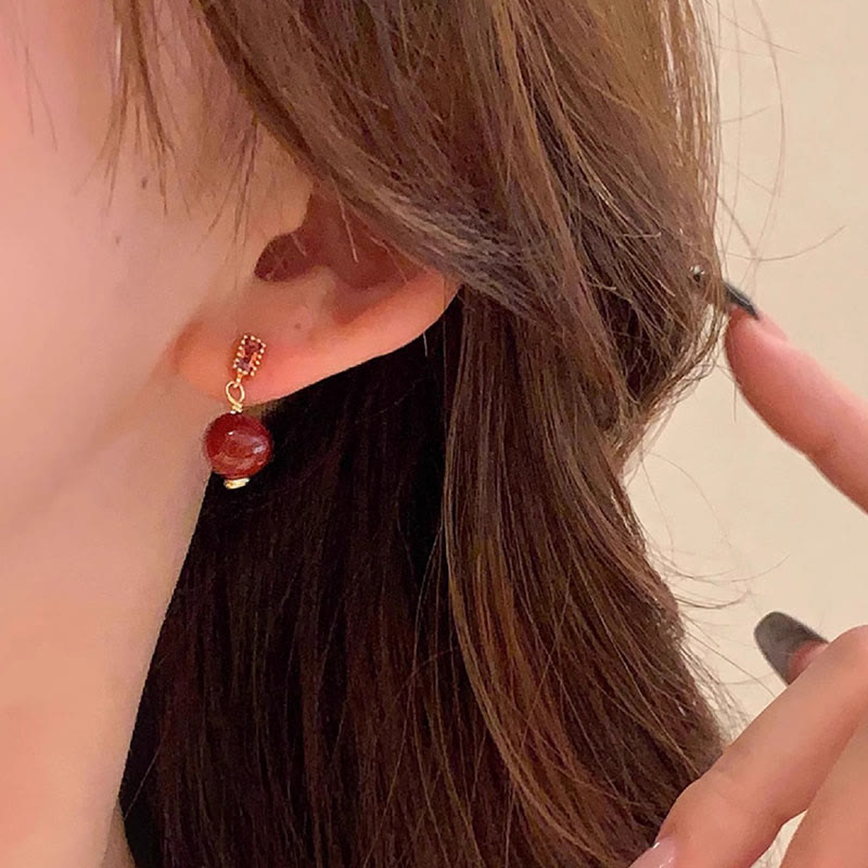 ATELIER-TIBET – Boucles d’Oreilles en Cinabre Naturel 8 mm & Argent 925
