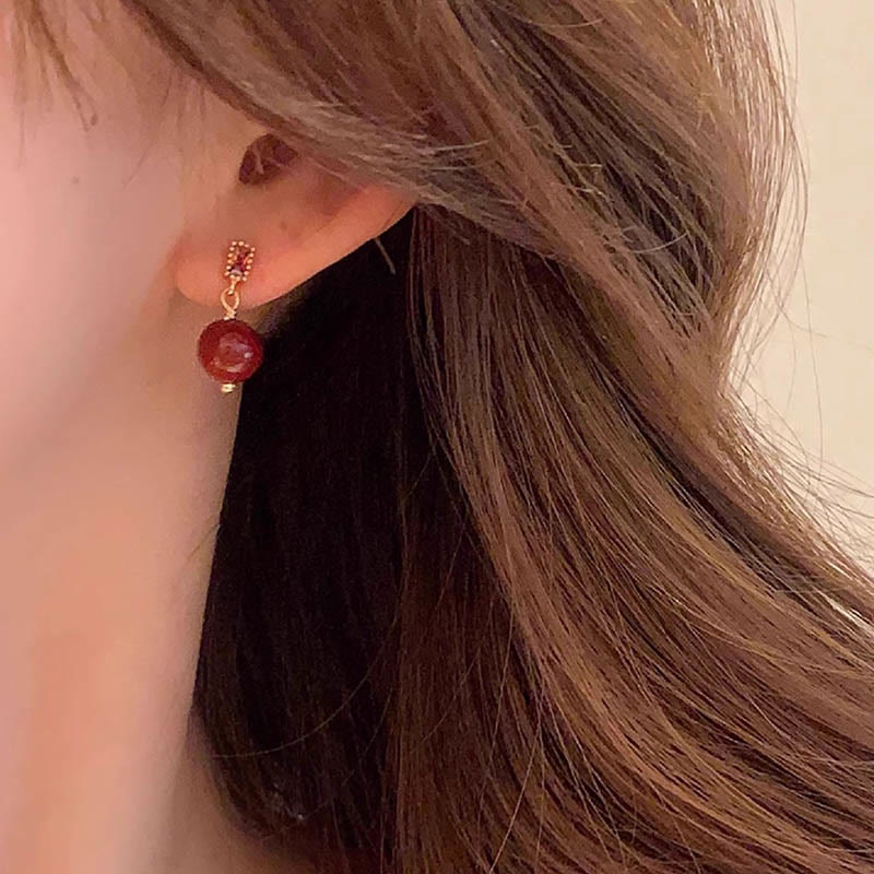 ATELIER-TIBET – Boucles d’Oreilles en Cinabre Naturel 8 mm & Argent 925