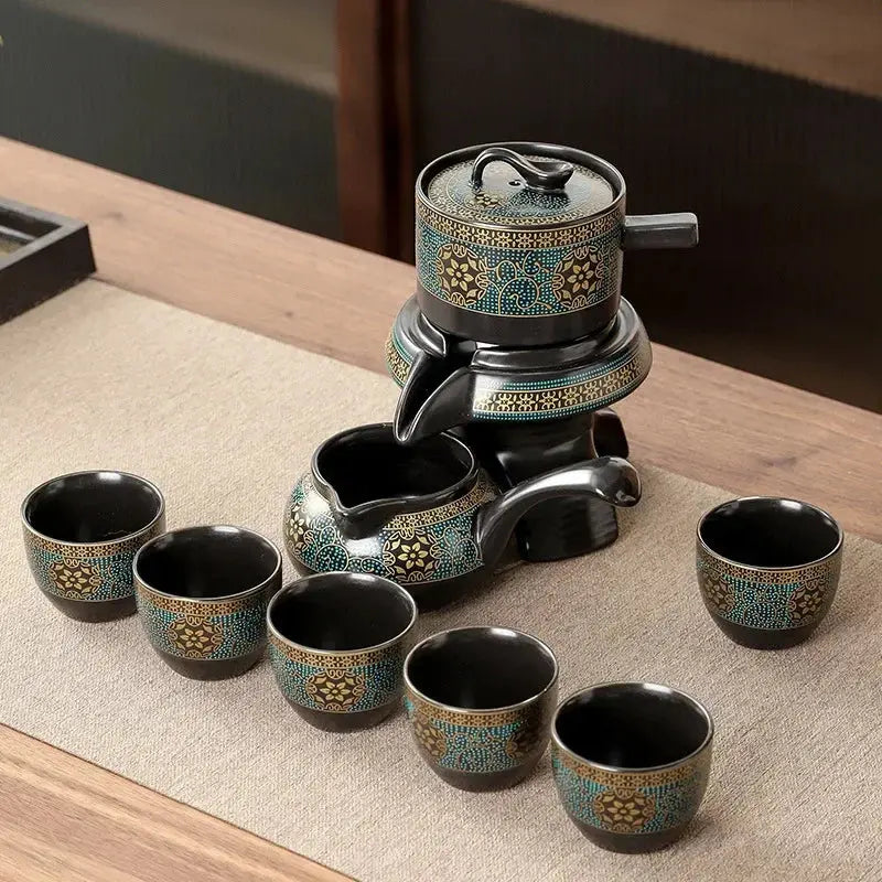 ATELIER-TIBET – Service de Thé Gongfu Cha en Céramique Décorée, Élégance & Tradition