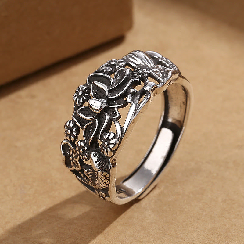 ATELIER-TIBET Bague Lotus & Carpe Koï en Cuivre – Persévérance & Renaissance