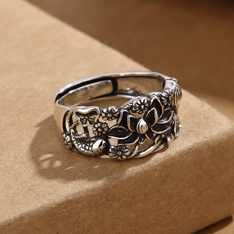 ATELIER-TIBET Bague Lotus & Carpe Koï en Cuivre – Persévérance & Renaissance