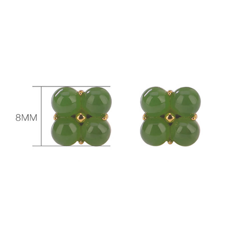 ATELIER-TIBET – Boucles d’Oreilles Clous Trèfle à Quatre Feuilles en Jade Cyan – 8 mm