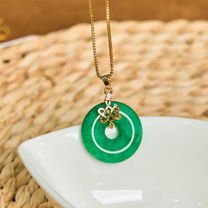 ATELIER-TIBET – Collier Boucle de Paix en Jade Cyan Naturel (Ping An Kou)