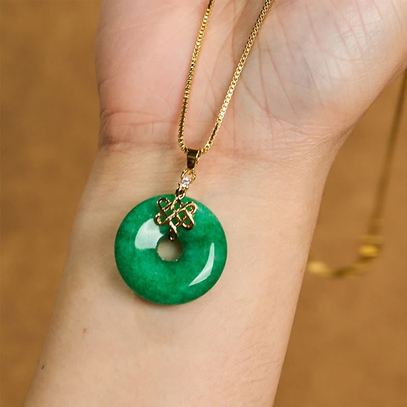 ATELIER-TIBET – Collier Boucle de Paix en Jade Cyan Naturel (Ping An Kou)