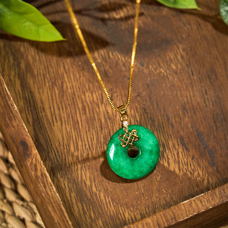 ATELIER-TIBET – Collier Boucle de Paix en Jade Cyan Naturel (Ping An Kou)
