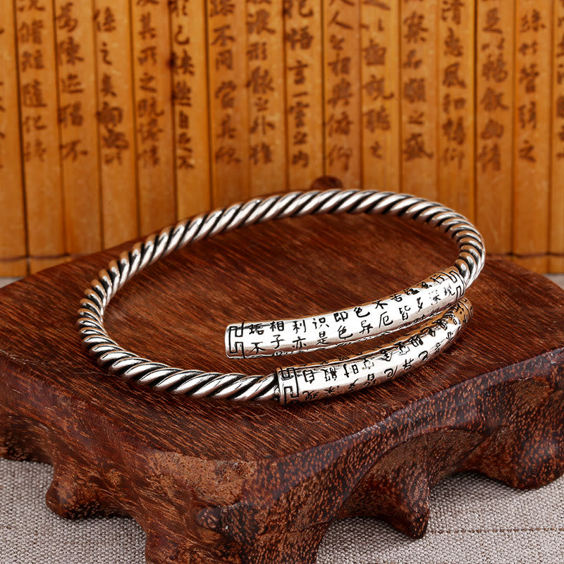ATELIER-TIBET – Bracelet en Cuivre Gravé Sutra du Cœur, Motif Torsadé Ajustable