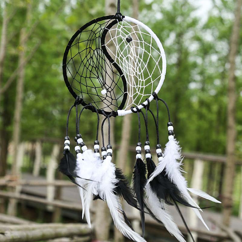 ATELIER-TIBET Attrape-rêves Yin Yang Filet circulaire avec plumes Décoration d'équilibre